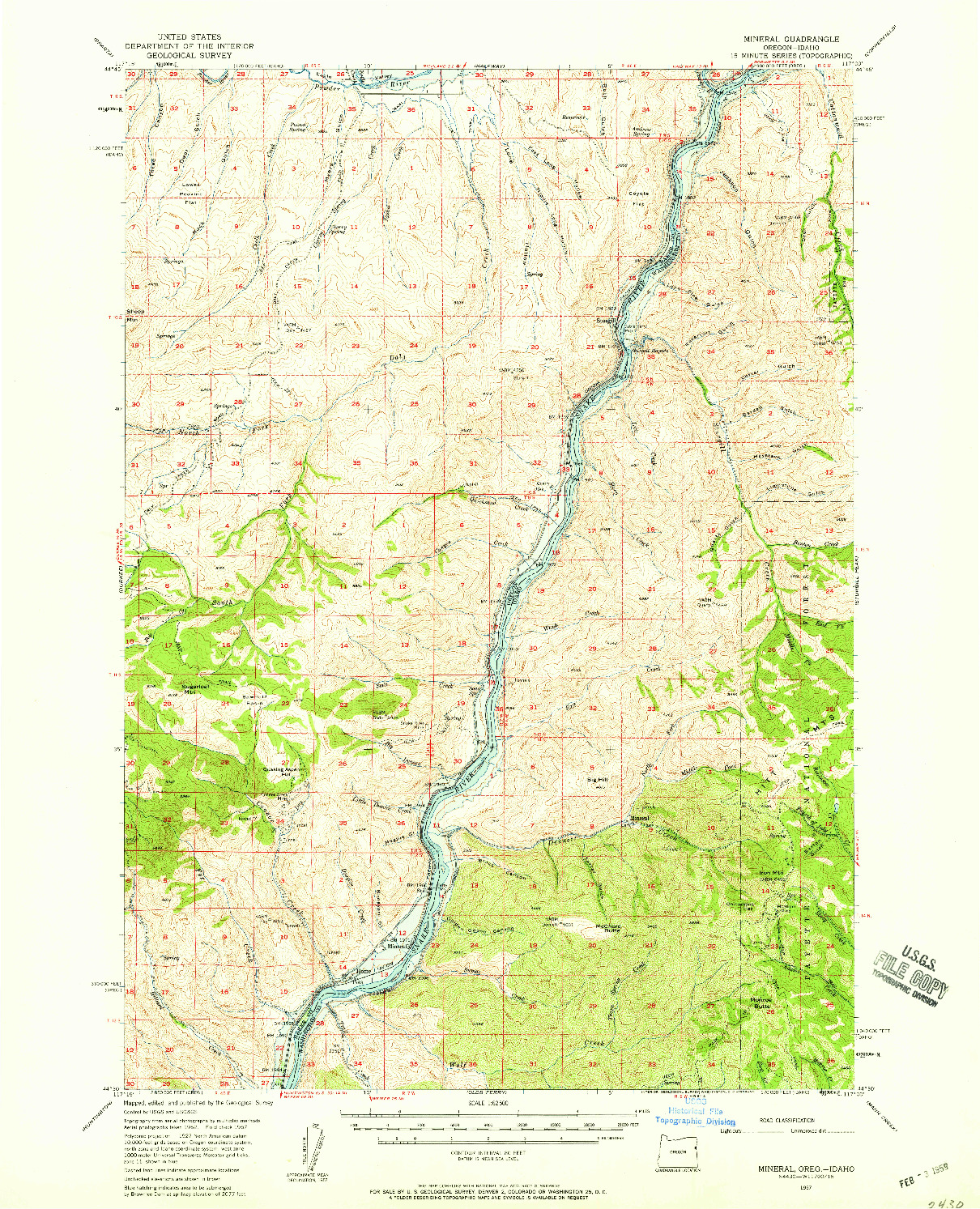 USGS 1:62500-SCALE QUADRANGLE FOR MINERAL, OR 1957
