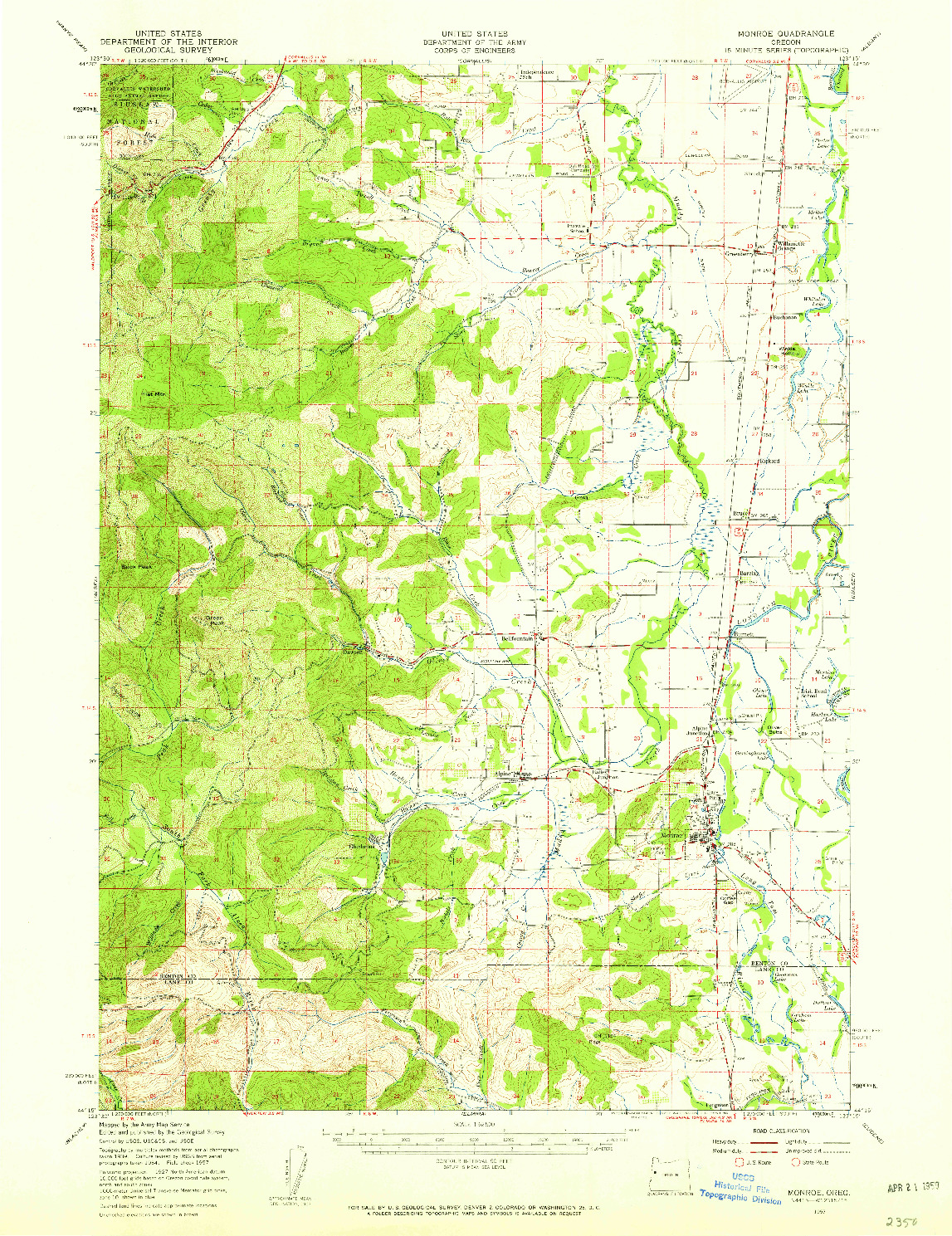USGS 1:62500-SCALE QUADRANGLE FOR MONROE, OR 1957