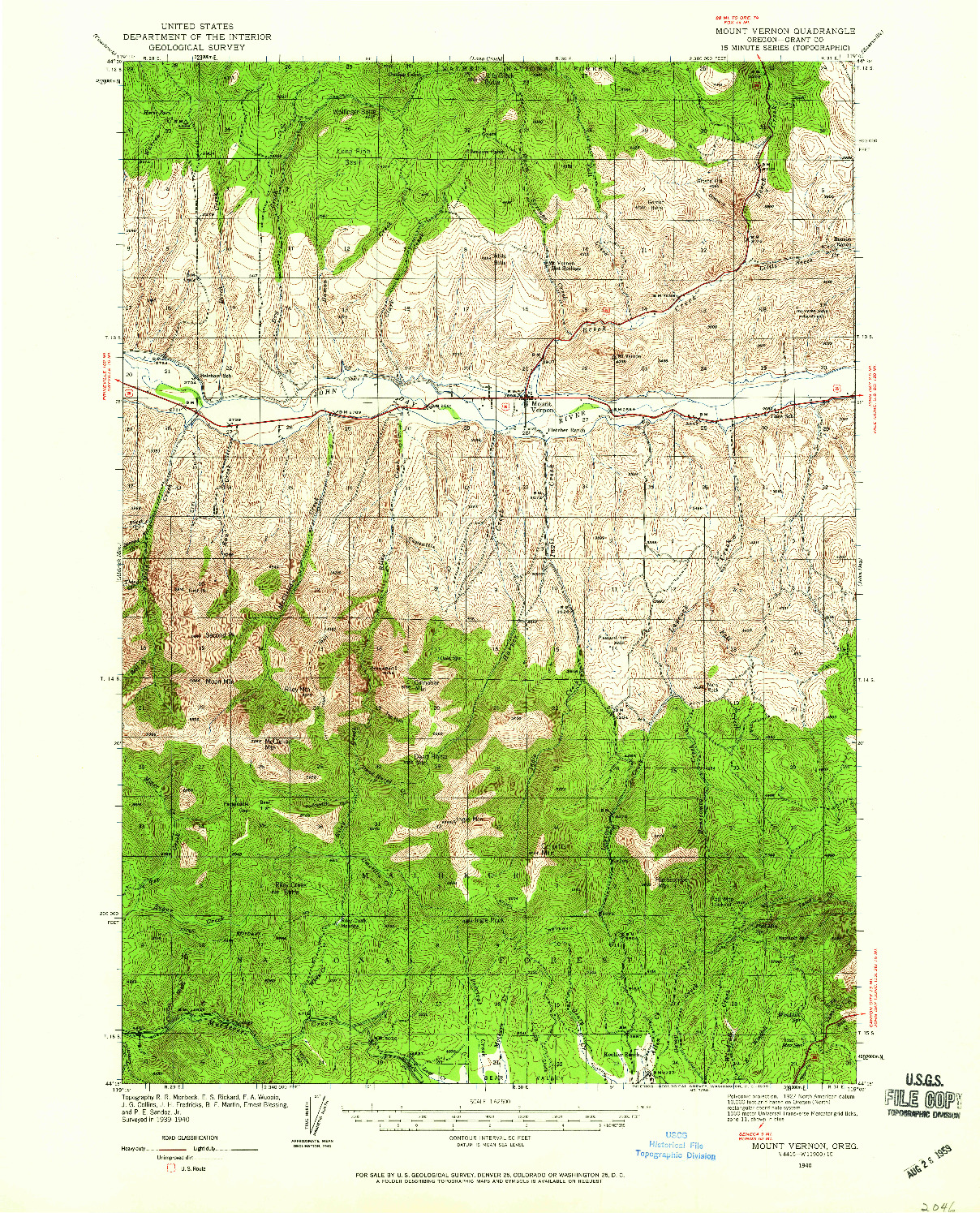 USGS 1:62500-SCALE QUADRANGLE FOR MOUNT VERNON, OR 1940