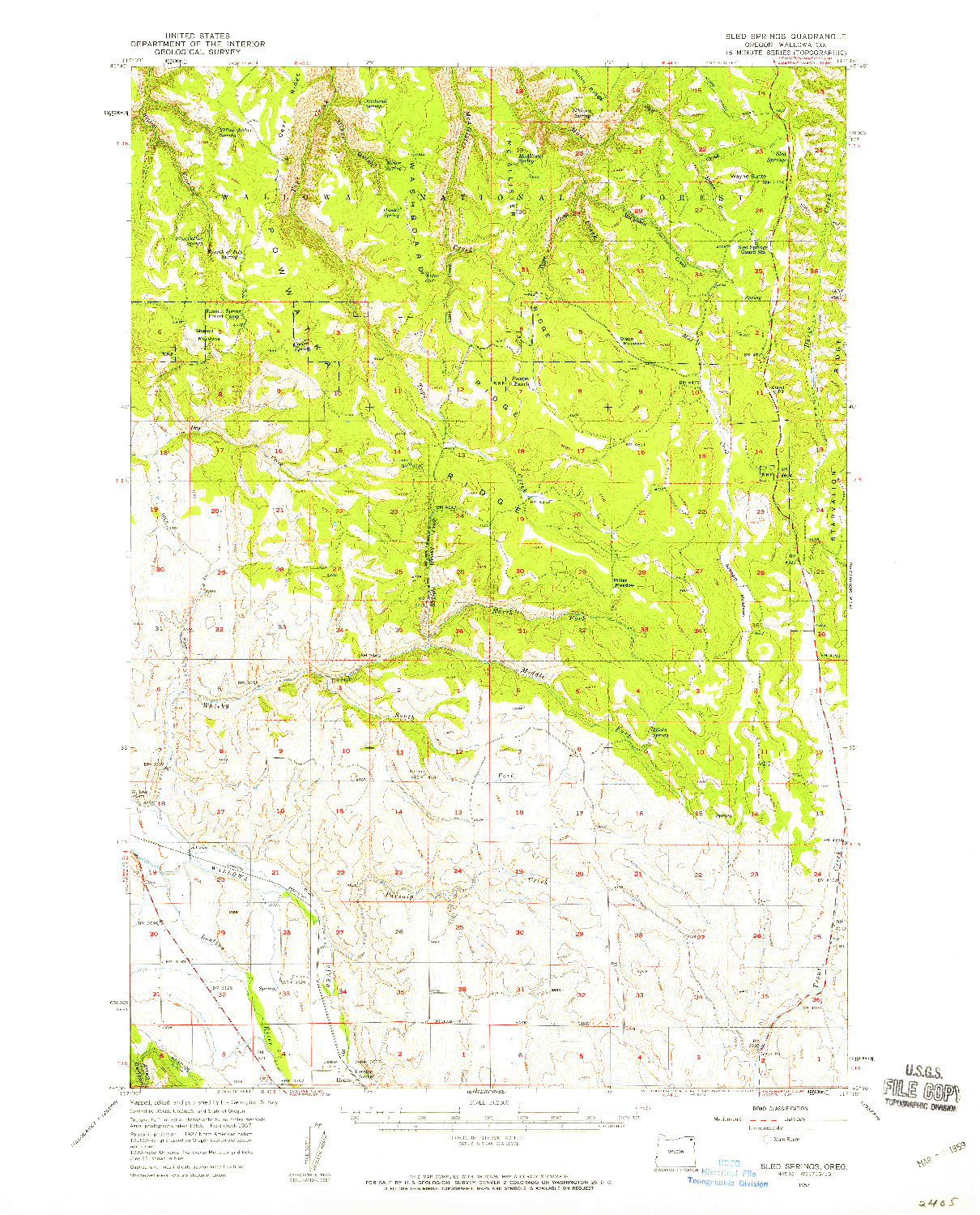 USGS 1:62500-SCALE QUADRANGLE FOR SLED SPRINGS, OR 1957