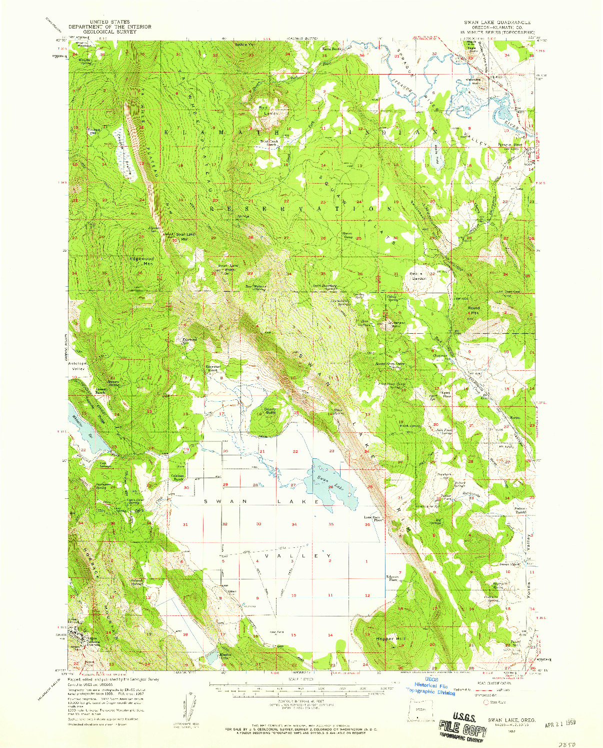 USGS 1:62500-SCALE QUADRANGLE FOR SWAN LAKE, OR 1957