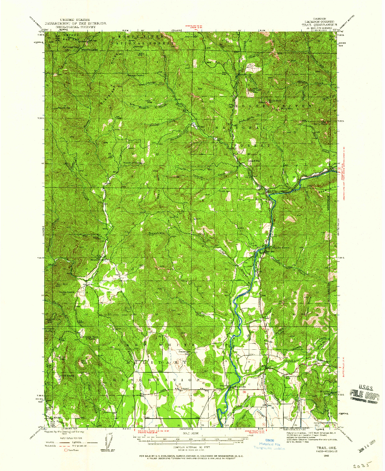 USGS 1:62500-SCALE QUADRANGLE FOR TRAIL, OR 1943