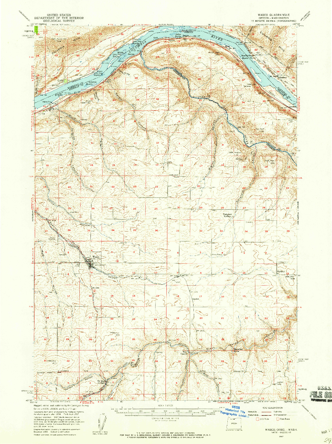 USGS 1:62500-SCALE QUADRANGLE FOR WASCO, OR 1957