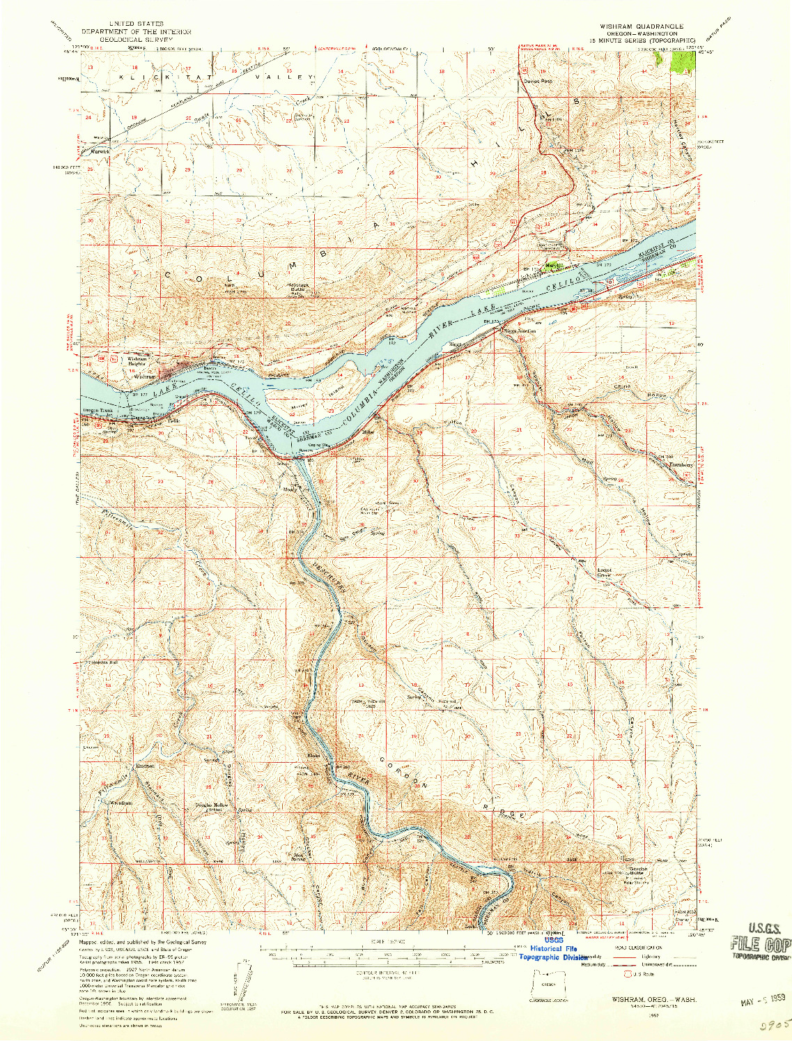 USGS 1:62500-SCALE QUADRANGLE FOR WISHRAM, OR 1957