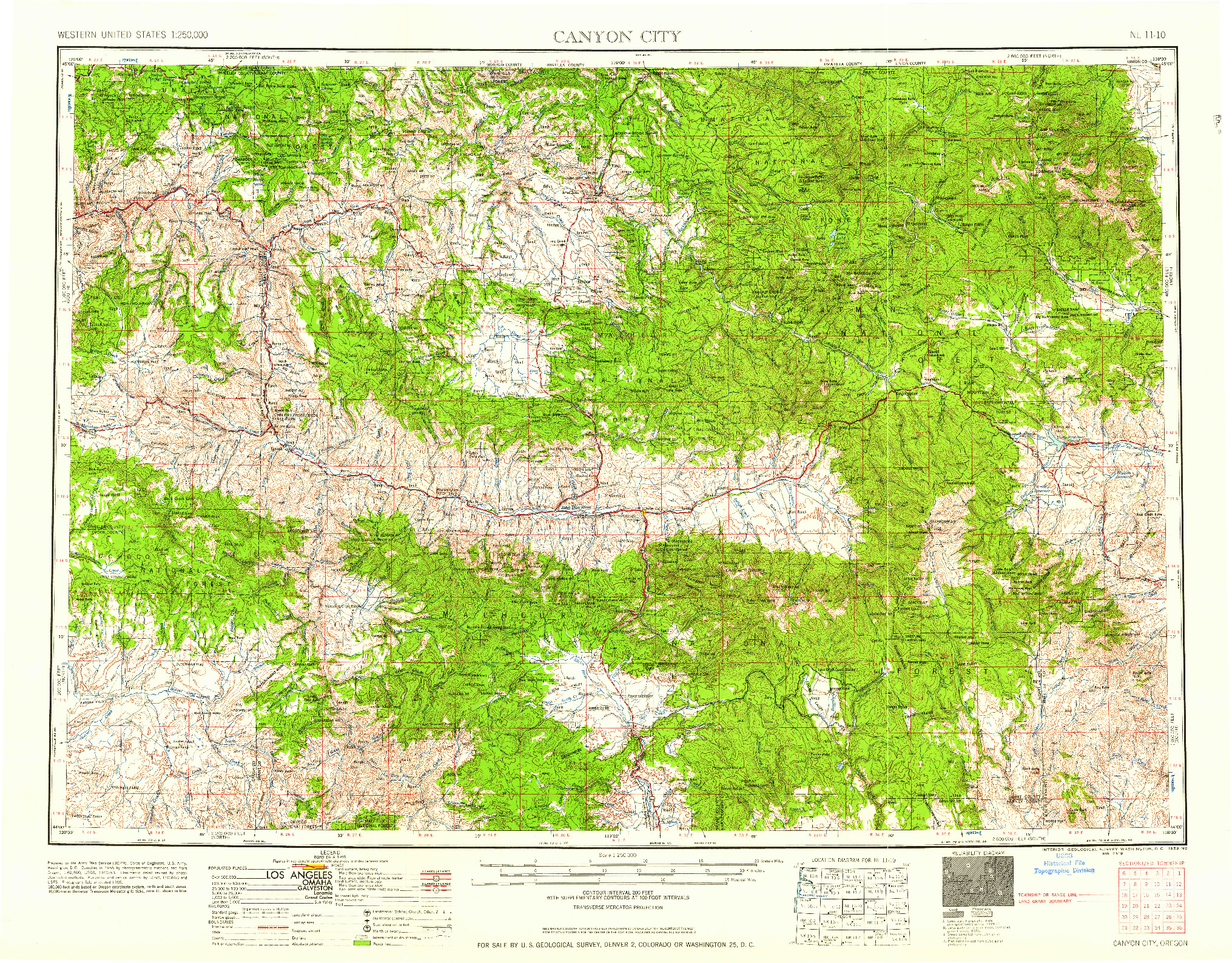 USGS 1:250000-SCALE QUADRANGLE FOR CANYON CITY, OR 1959