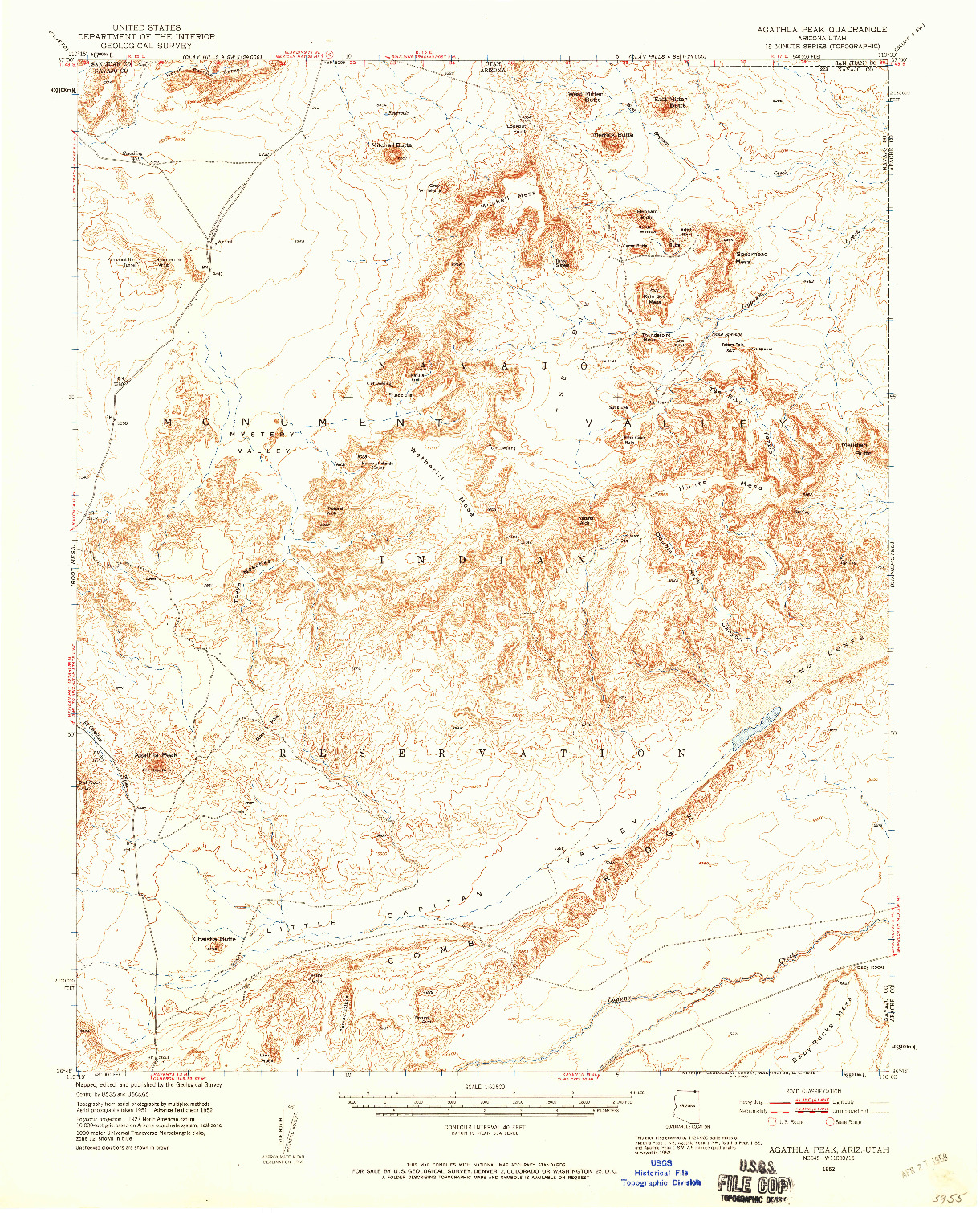 USGS 1:62500-SCALE QUADRANGLE FOR AGATHLA PEAK, AZ 1952