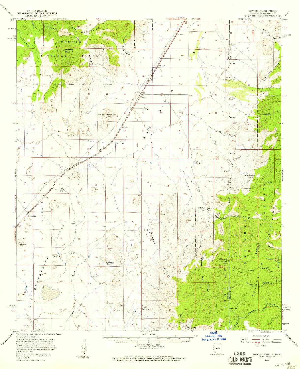 USGS 1:62500-SCALE QUADRANGLE FOR APACHE, AZ 1958