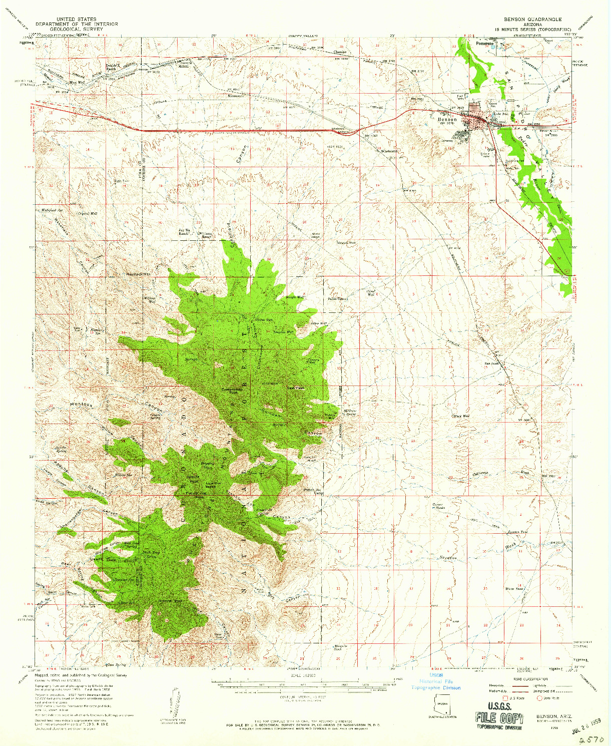 USGS 1:62500-SCALE QUADRANGLE FOR BENSON, AZ 1958