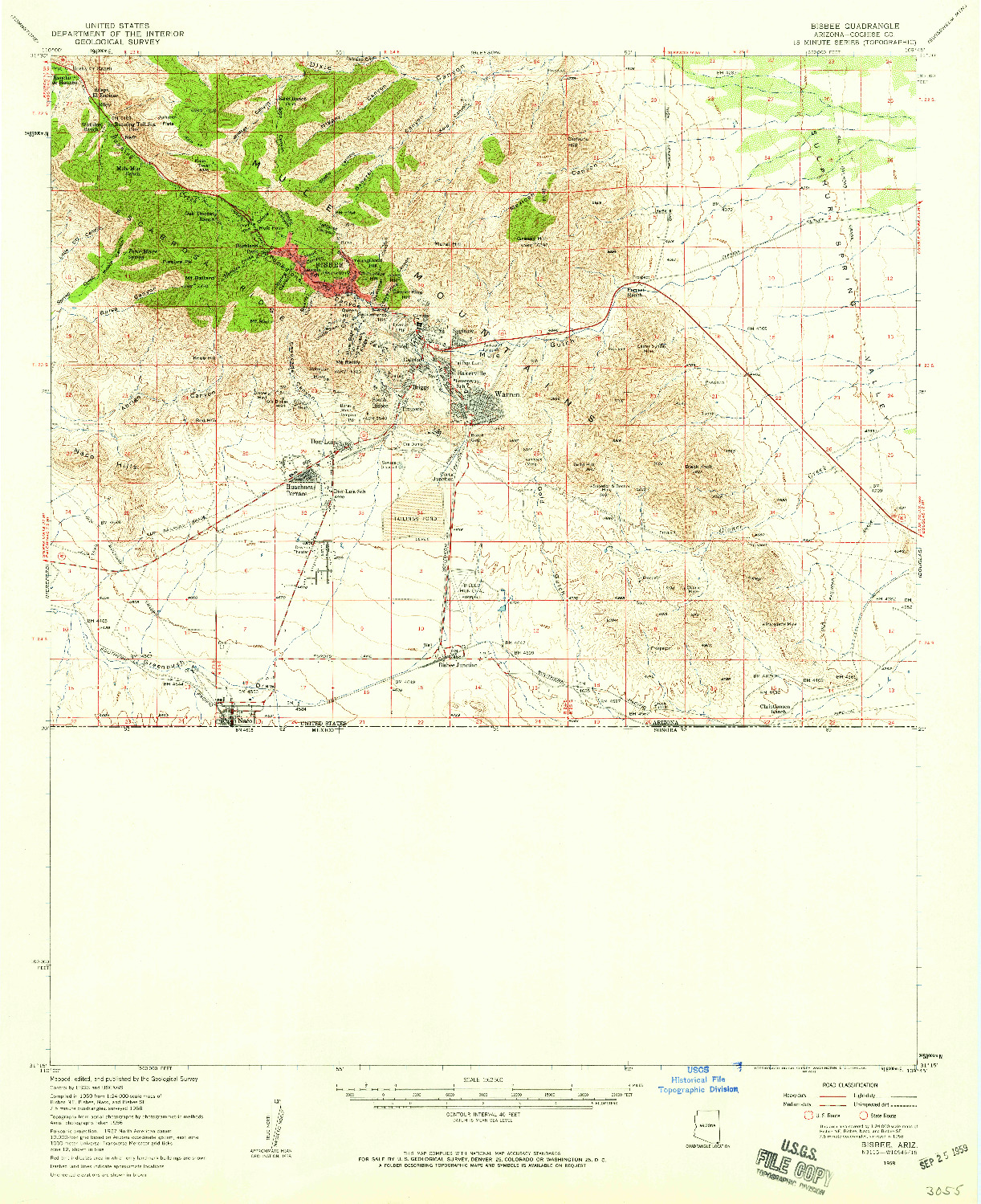 USGS 1:62500-SCALE QUADRANGLE FOR BISBEE, AZ 1958