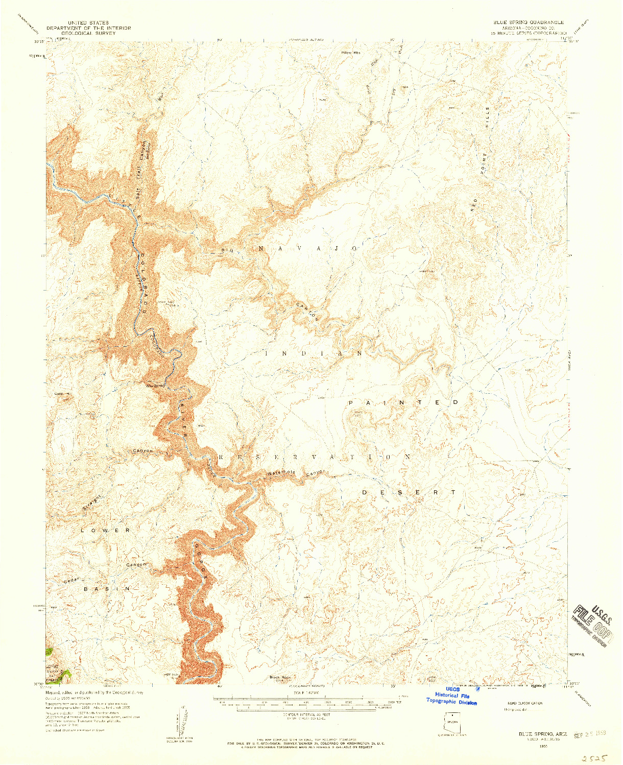 USGS 1:62500-SCALE QUADRANGLE FOR BLUE SPRING, AZ 1955