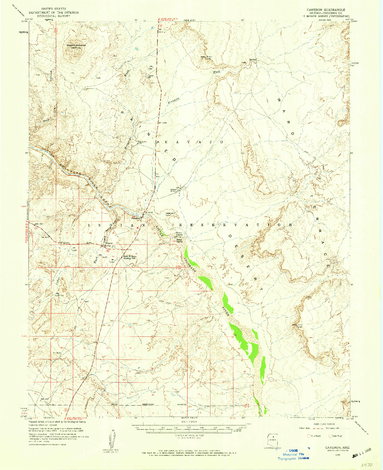 USGS 1:62500-SCALE QUADRANGLE FOR CAMERON, AZ 1955