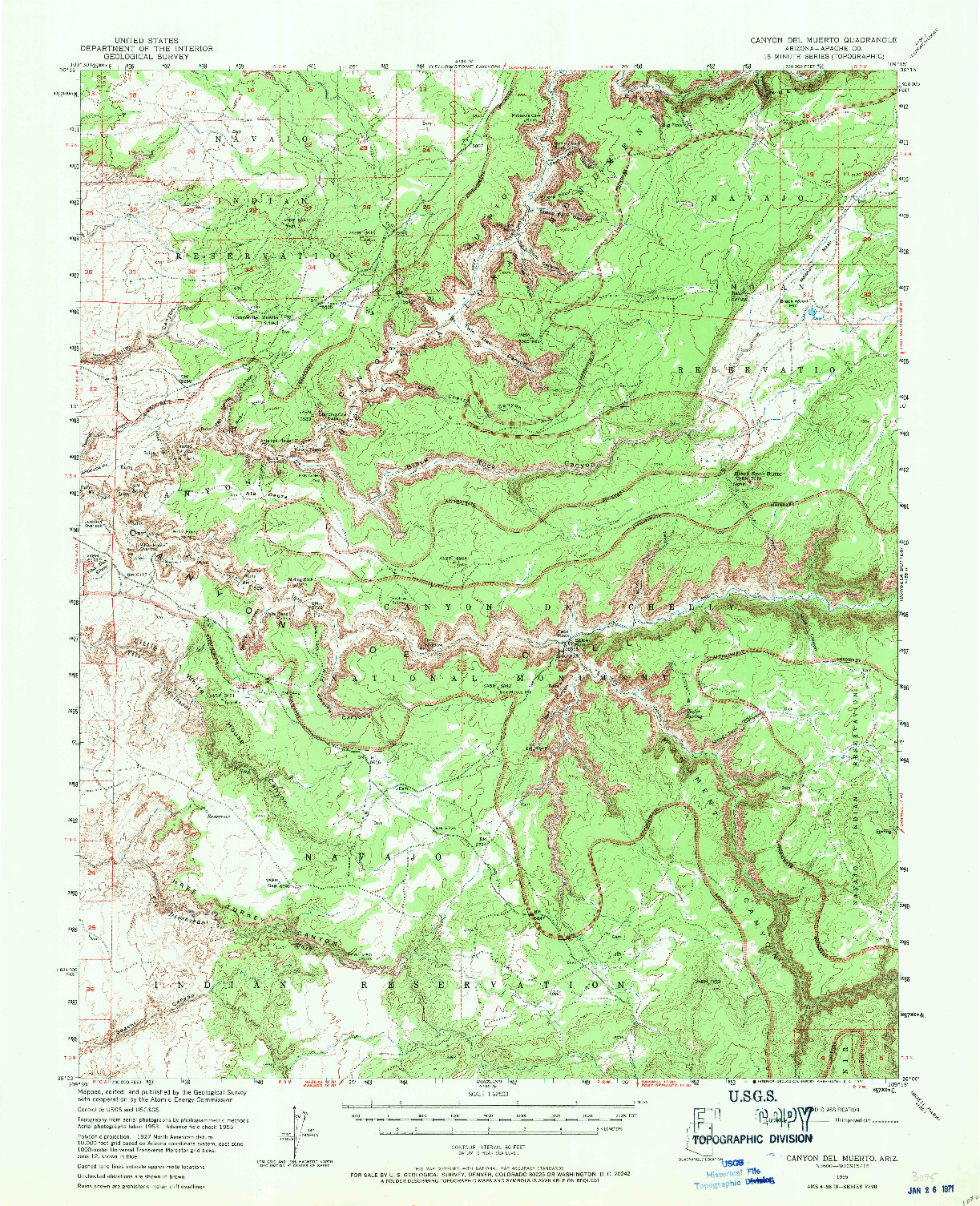 USGS 1:62500-SCALE QUADRANGLE FOR CANYON DEL MUERTO, AZ 1955