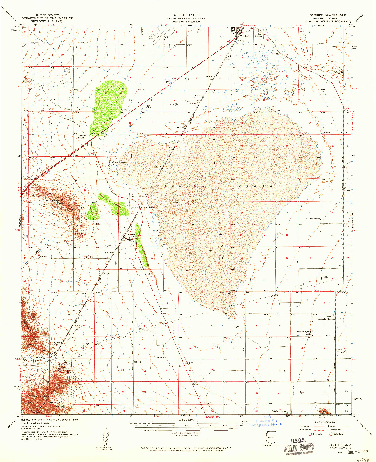 USGS 1:62500-SCALE QUADRANGLE FOR COCHISE, AZ 1958