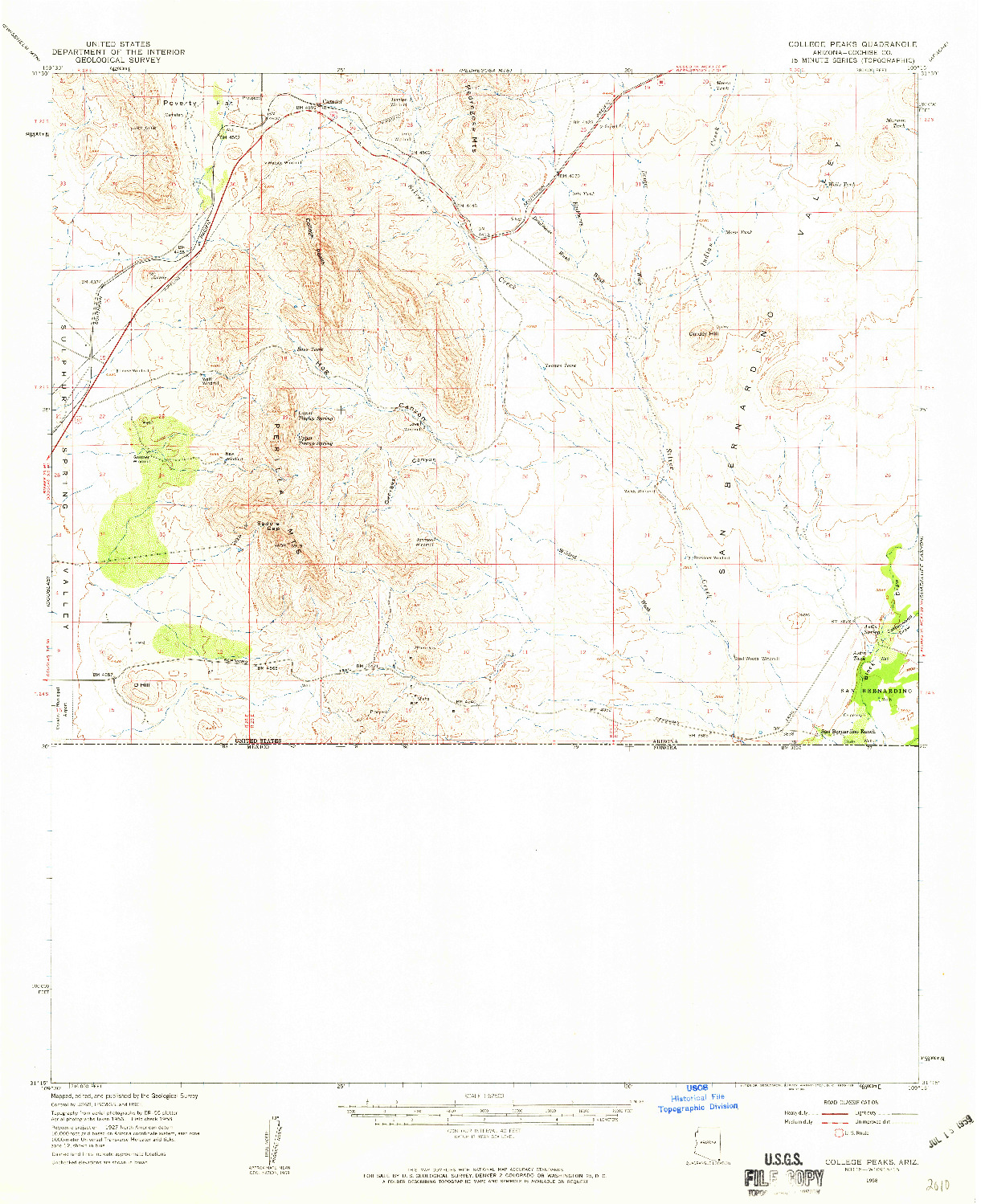 USGS 1:62500-SCALE QUADRANGLE FOR COLLEGE PEAKS, AZ 1958