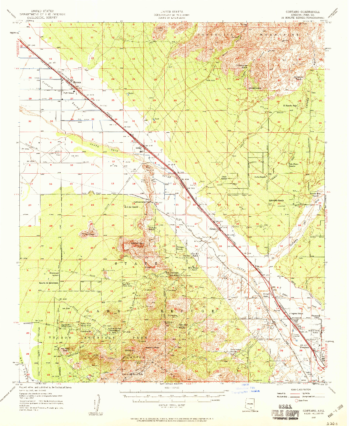 USGS 1:62500-SCALE QUADRANGLE FOR CORTARO, AZ 1957
