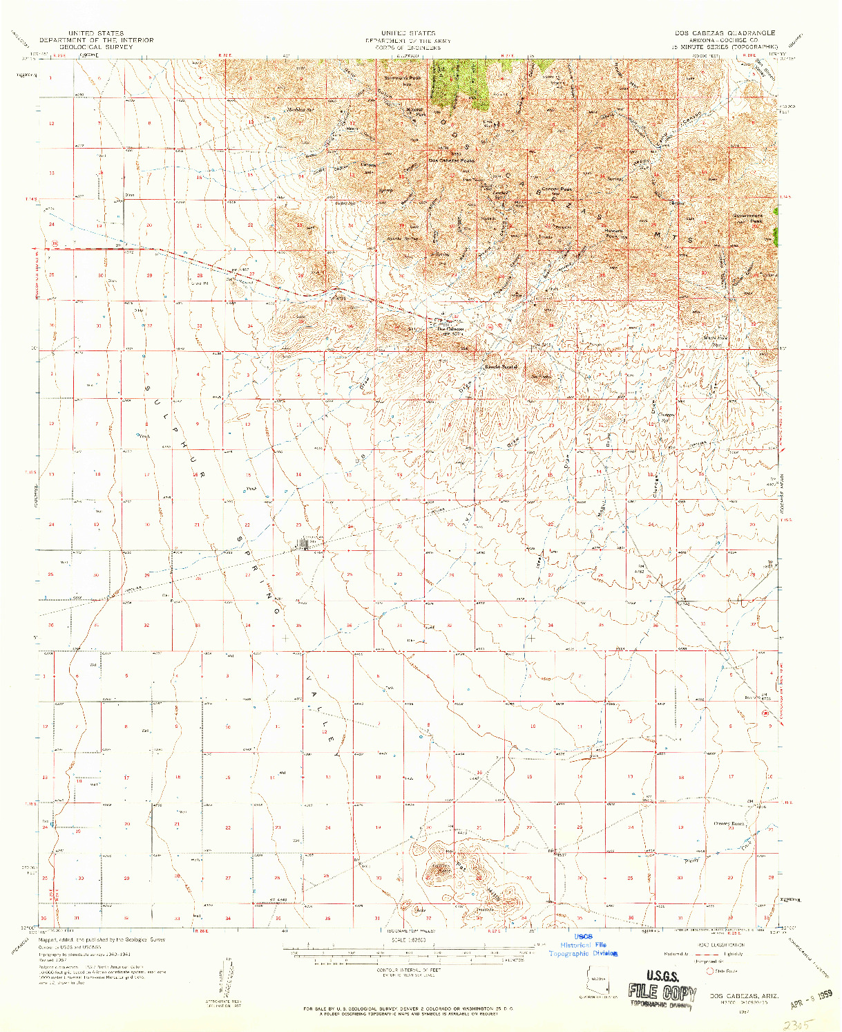 USGS 1:62500-SCALE QUADRANGLE FOR DOS CABEZAS, AZ 1957