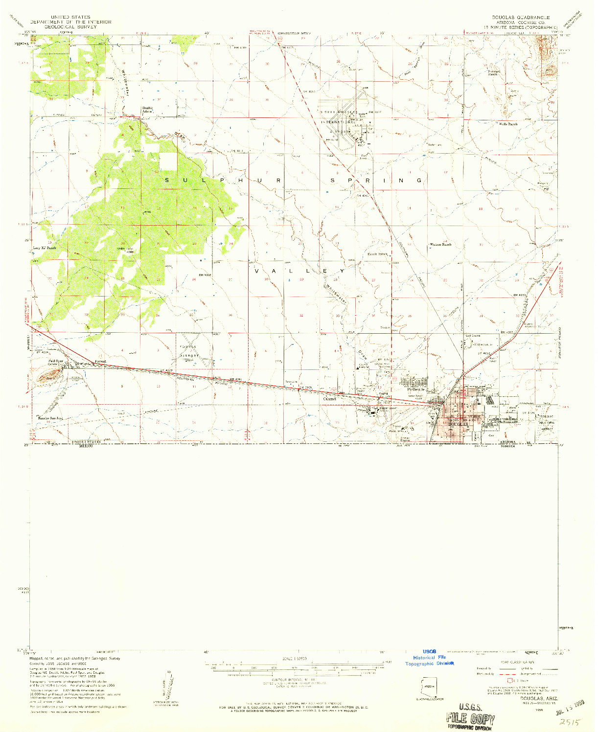 USGS 1:62500-SCALE QUADRANGLE FOR DOUGLAS, AZ 1958