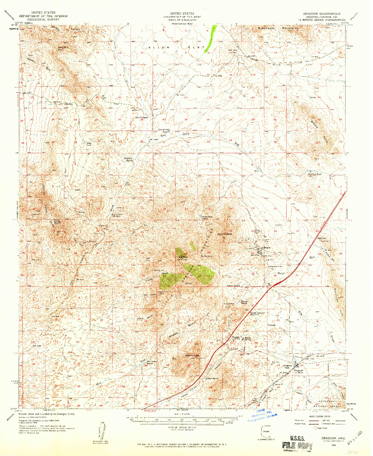 USGS 1:62500-SCALE QUADRANGLE FOR DRAGOON, AZ 1958