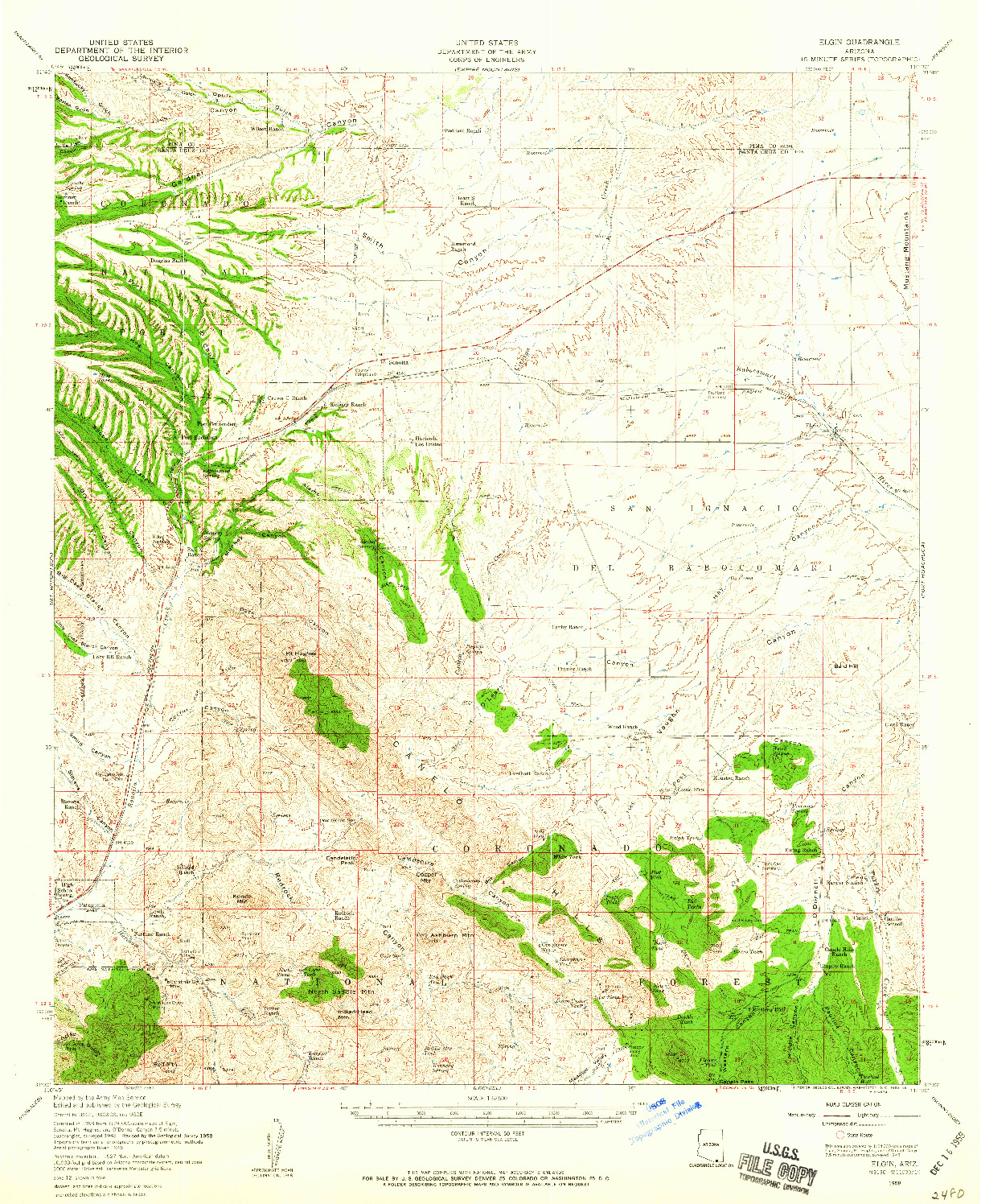USGS 1:62500-SCALE QUADRANGLE FOR ELGIN, AZ 1958
