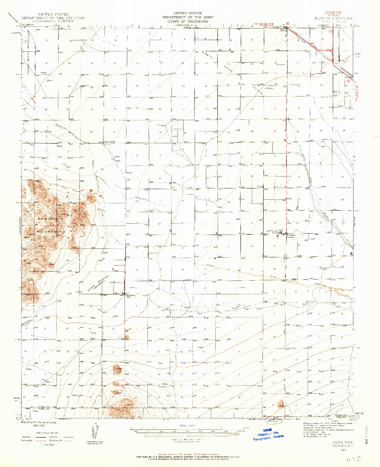 USGS 1:62500-SCALE QUADRANGLE FOR ELOY, AZ 1947