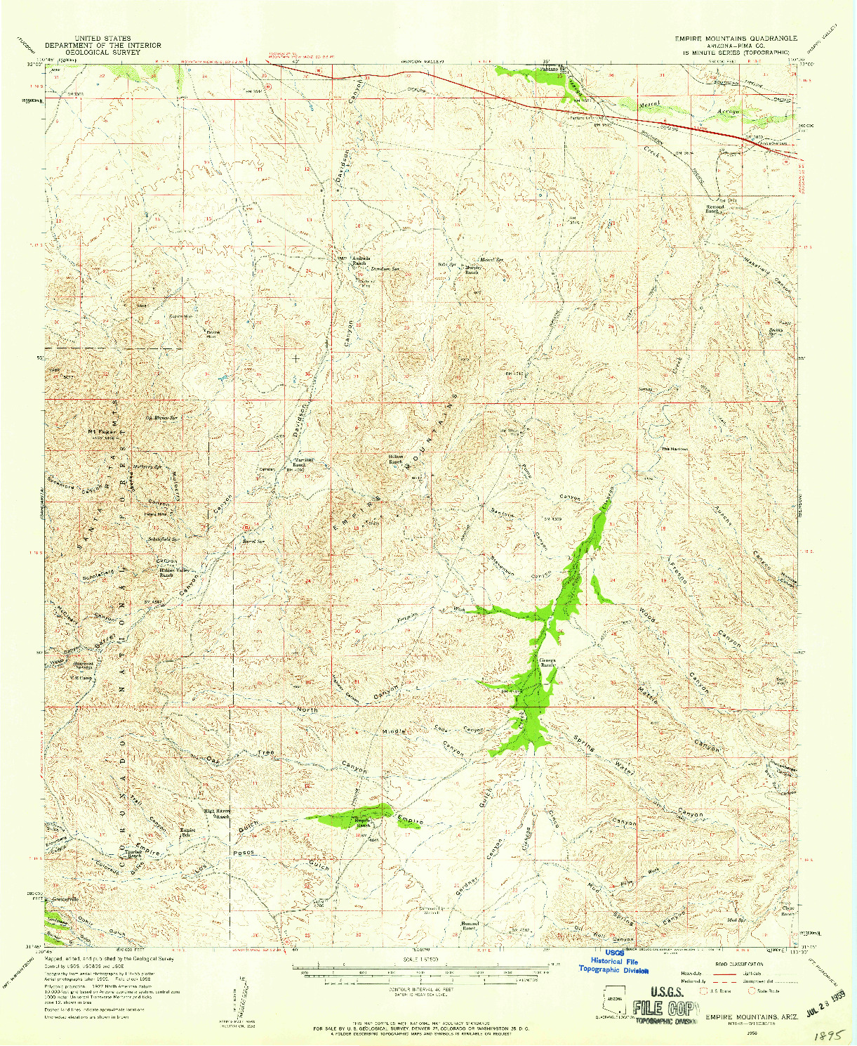 USGS 1:62500-SCALE QUADRANGLE FOR EMPIRE MOUNTAINS, AZ 1958
