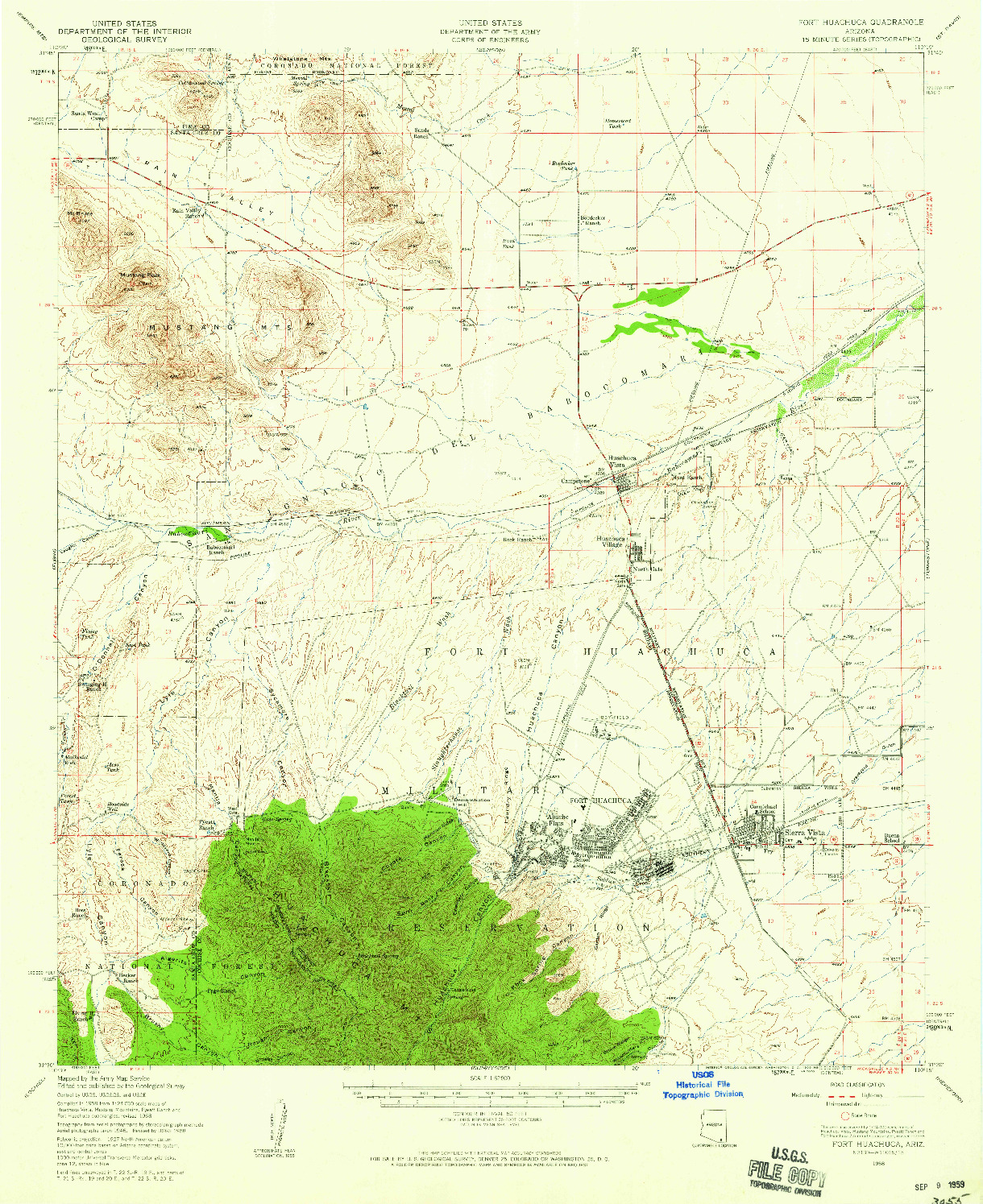 USGS 1:62500-SCALE QUADRANGLE FOR FORT HUACHUCA, AZ 1958