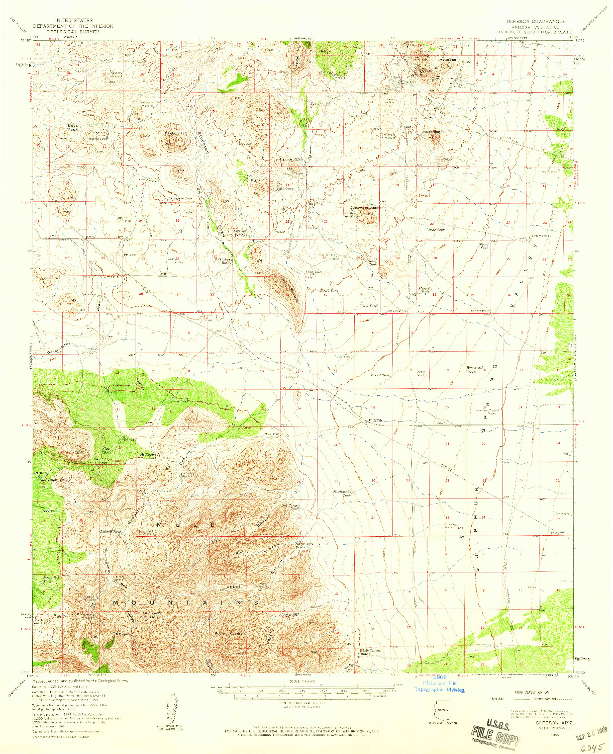 USGS 1:62500-SCALE QUADRANGLE FOR GLEESON, AZ 1958