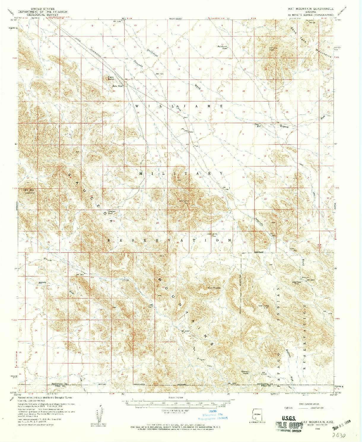 USGS 1:62500-SCALE QUADRANGLE FOR HAT MOUNTAIN, AZ 1958