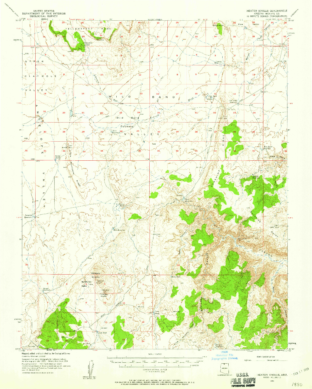 USGS 1:62500-SCALE QUADRANGLE FOR HEATON KNOLLS, AZ 1954
