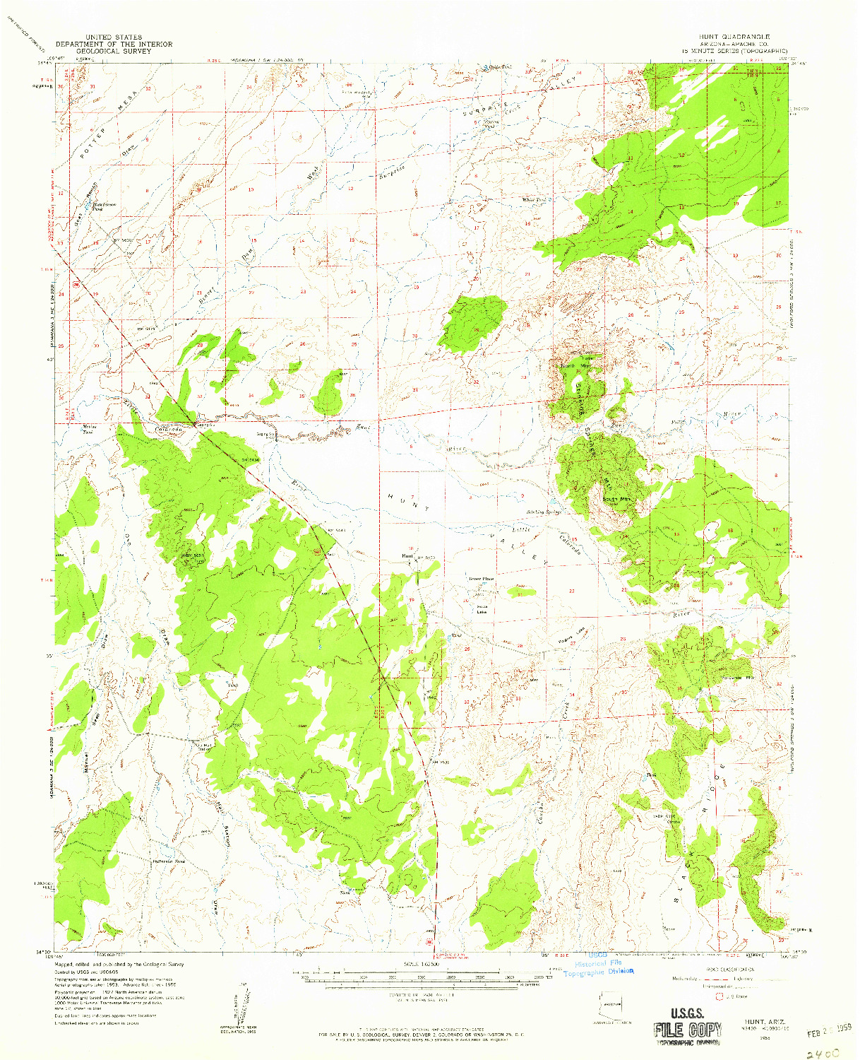 USGS 1:62500-SCALE QUADRANGLE FOR HUNT, AZ 1955