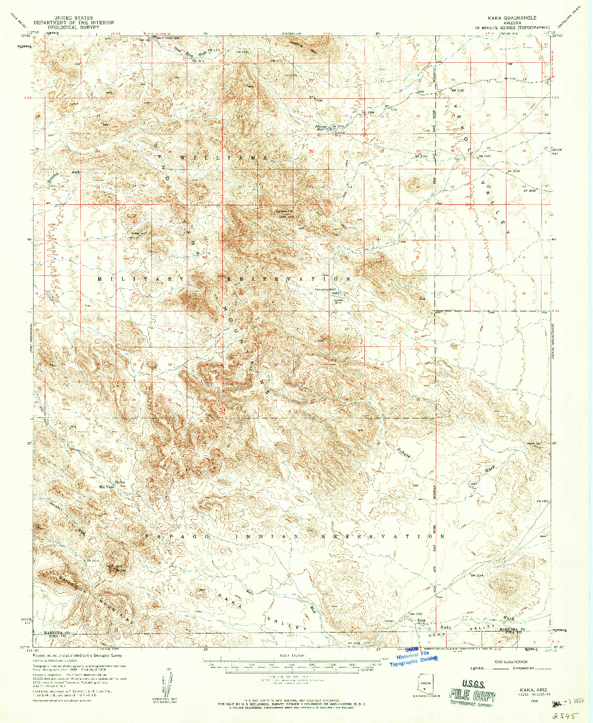 USGS 1:62500-SCALE QUADRANGLE FOR KAKA, AZ 1958