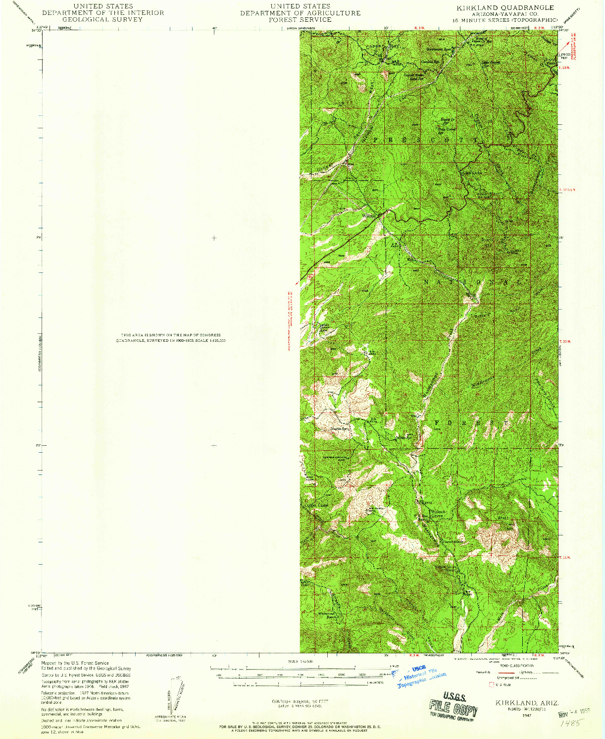 USGS 1:62500-SCALE QUADRANGLE FOR KIRKLAND, AZ 1947