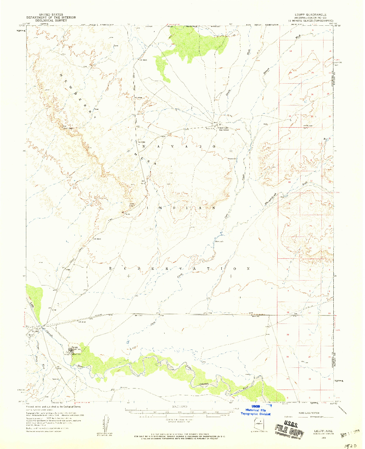 USGS 1:62500-SCALE QUADRANGLE FOR LEUPP, AZ 1955