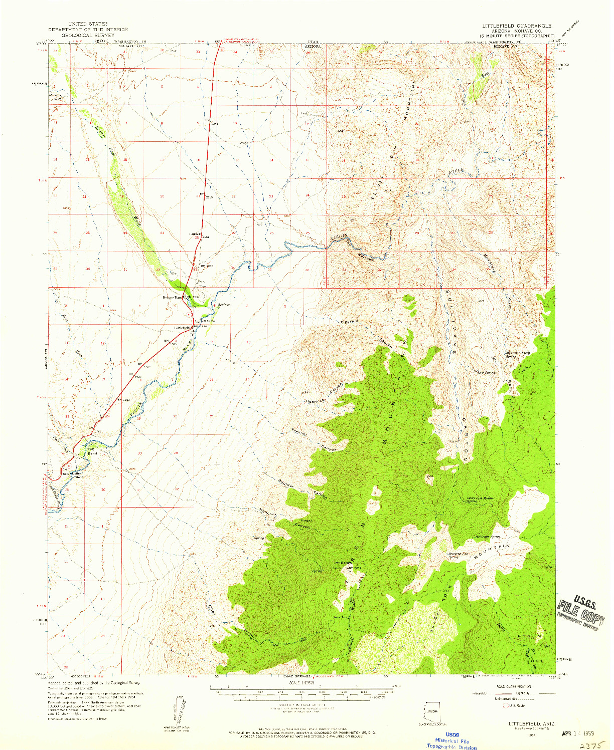 USGS 1:62500-SCALE QUADRANGLE FOR LITTLEFIELD, AZ 1954