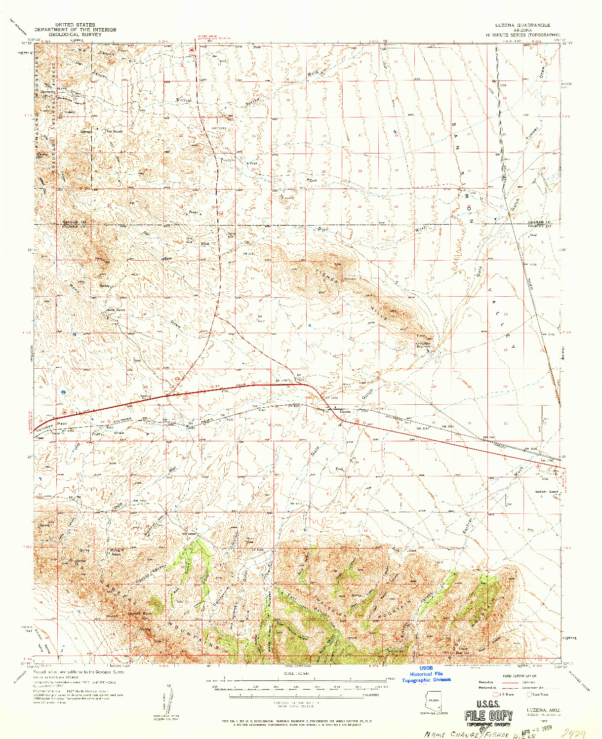 USGS 1:62500-SCALE QUADRANGLE FOR LUZENA, AZ 1957
