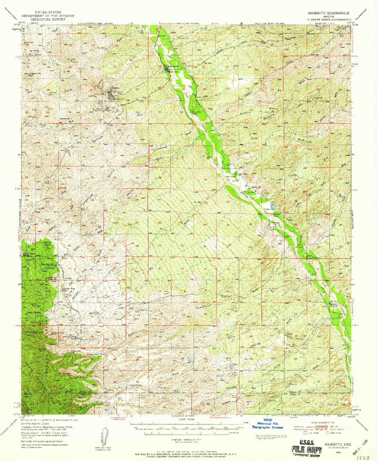 USGS 1:62500-SCALE QUADRANGLE FOR MAMMOTH, AZ 1948