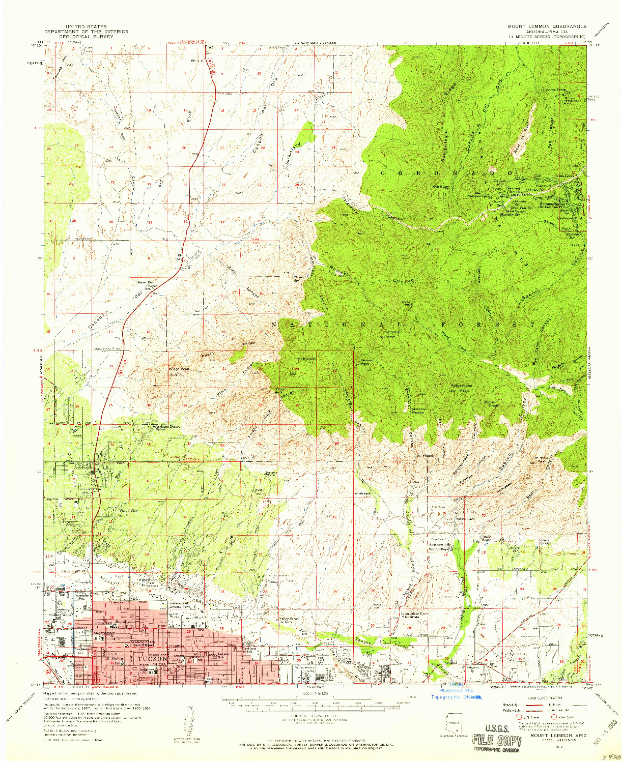 USGS 1:62500-SCALE QUADRANGLE FOR MOUNT LEMMON, AZ 1957