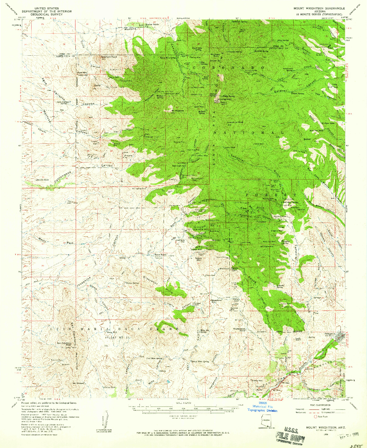 USGS 1:62500-SCALE QUADRANGLE FOR MOUNT WRIGHTSON, AZ 1958