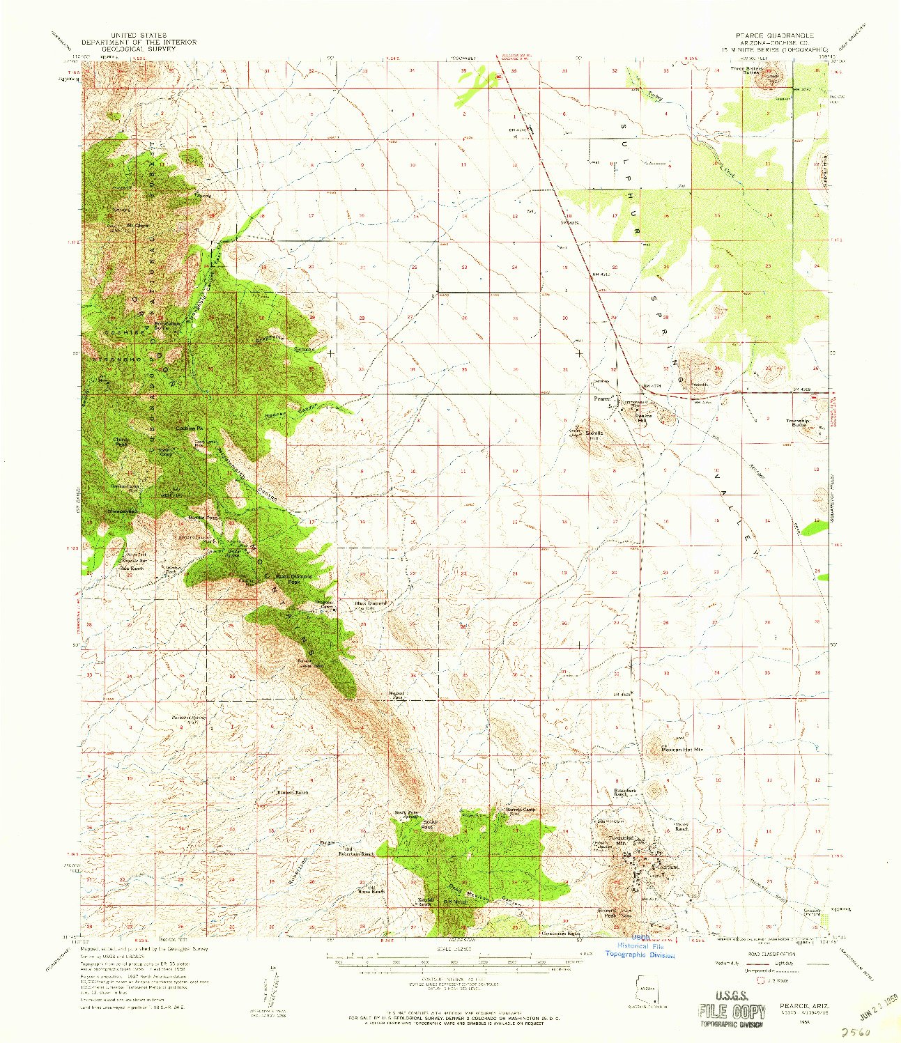 USGS 1:62500-SCALE QUADRANGLE FOR PEARCE, AZ 1958