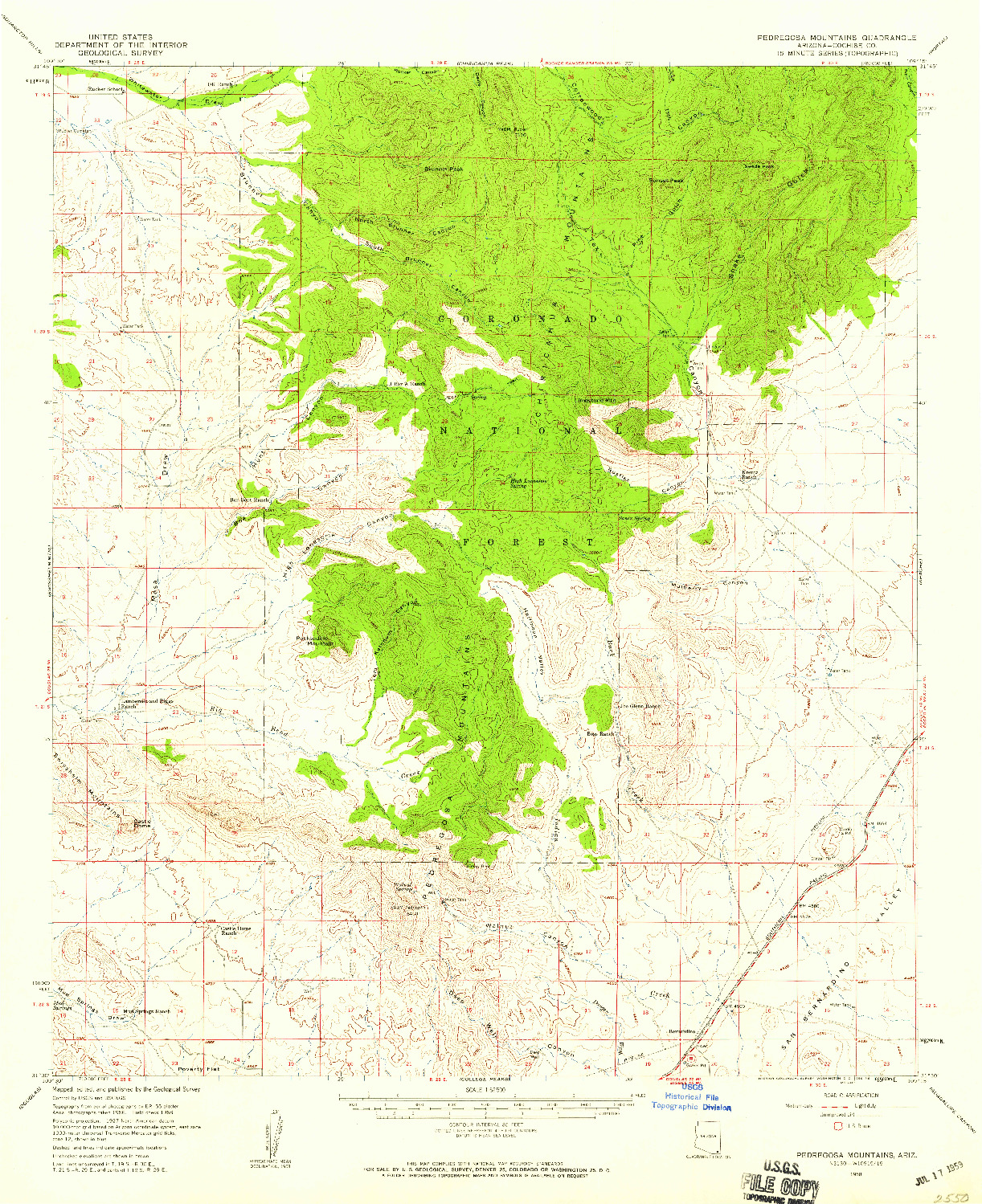 USGS 1:62500-SCALE QUADRANGLE FOR PEDREGOSA MOUNTAINS, AZ 1958