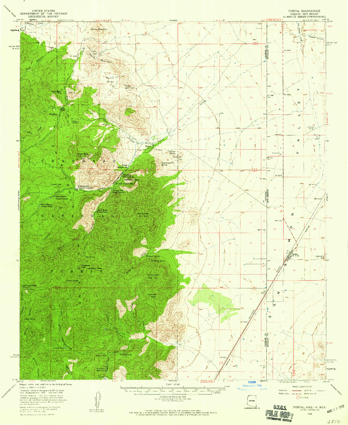 USGS 1:62500-SCALE QUADRANGLE FOR PORTAL, AZ 1958