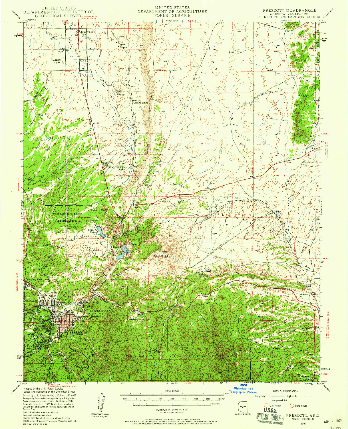 USGS 1:62500-SCALE QUADRANGLE FOR PRESCOTT, AZ 1947