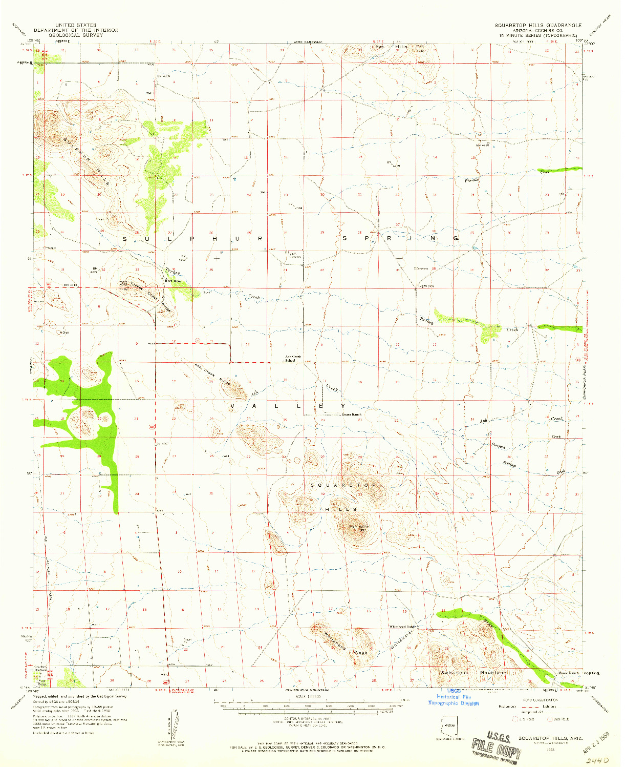 USGS 1:62500-SCALE QUADRANGLE FOR SQUARETOP HILLS, AZ 1958