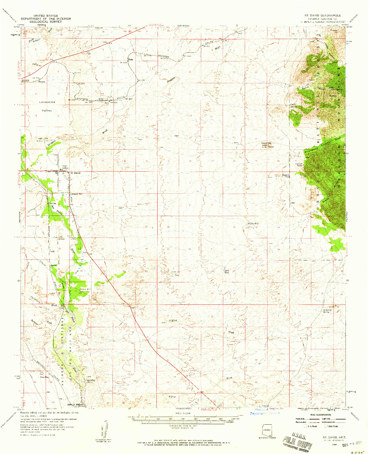 USGS 1:62500-SCALE QUADRANGLE FOR ST. DAVID, AZ 1958