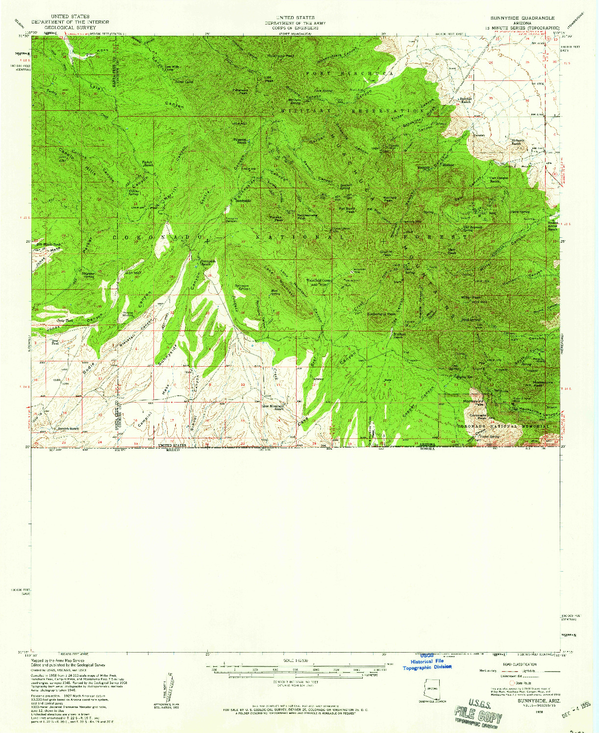 USGS 1:62500-SCALE QUADRANGLE FOR SUNNYSIDE, AZ 1958