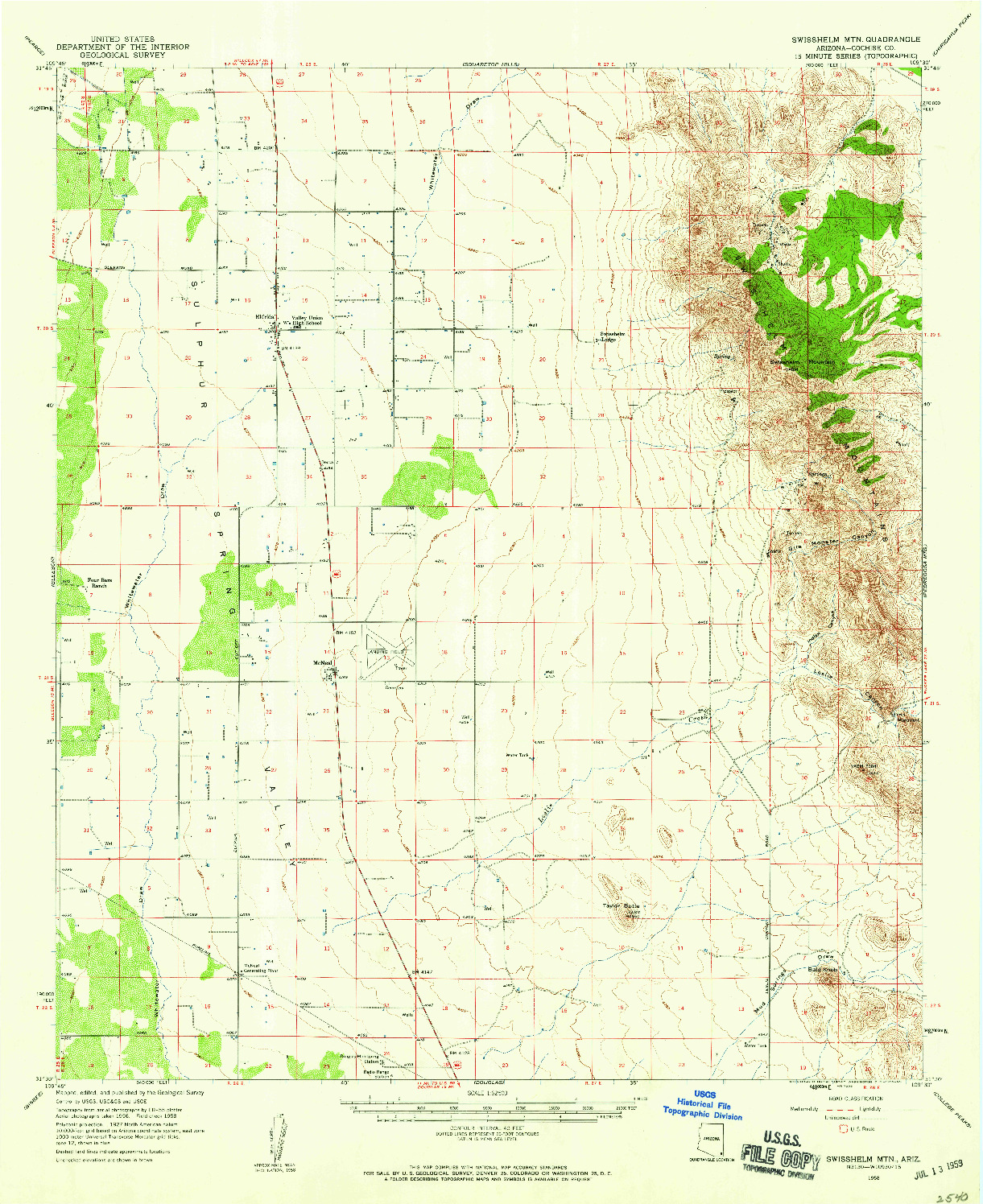 USGS 1:62500-SCALE QUADRANGLE FOR SWISSHELM MTN, AZ 1958