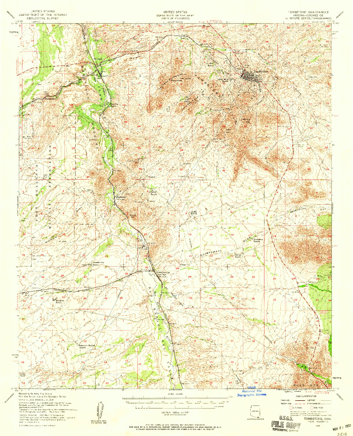 USGS 1:62500-SCALE QUADRANGLE FOR TOMBSTONE, AZ 1952