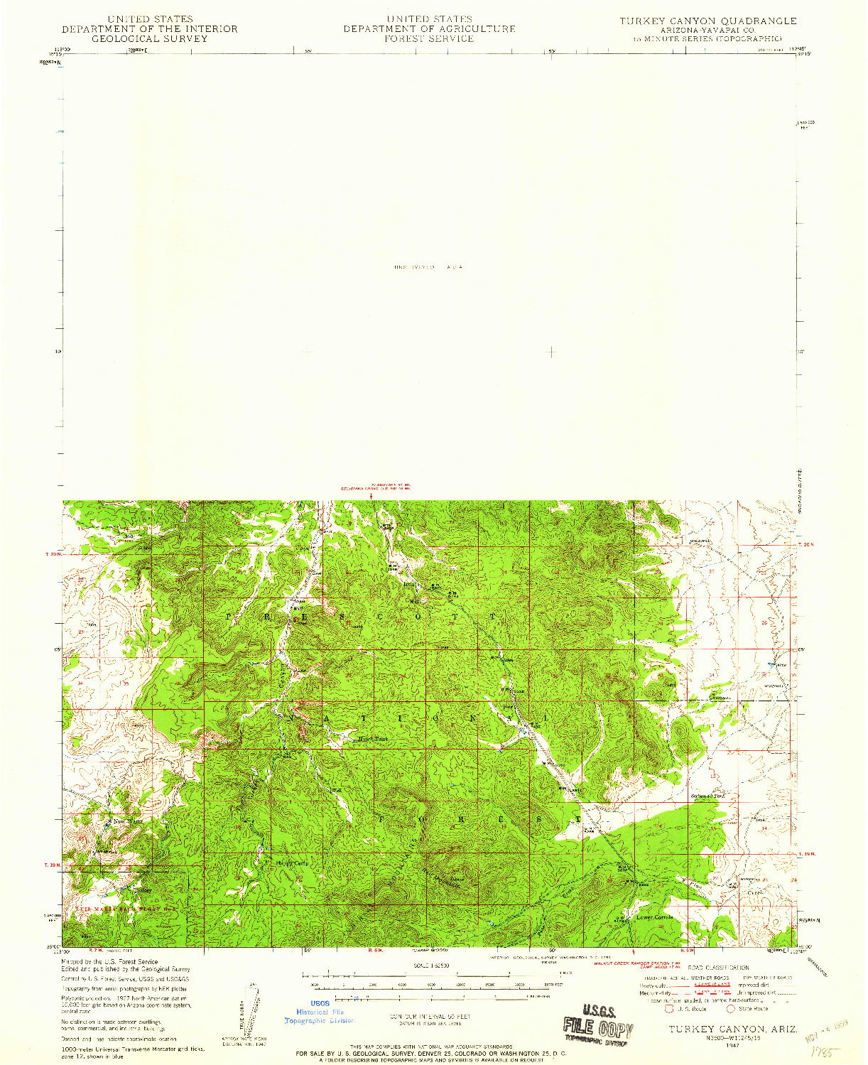 USGS 1:62500-SCALE QUADRANGLE FOR TURKEY CANYON, AZ 1947