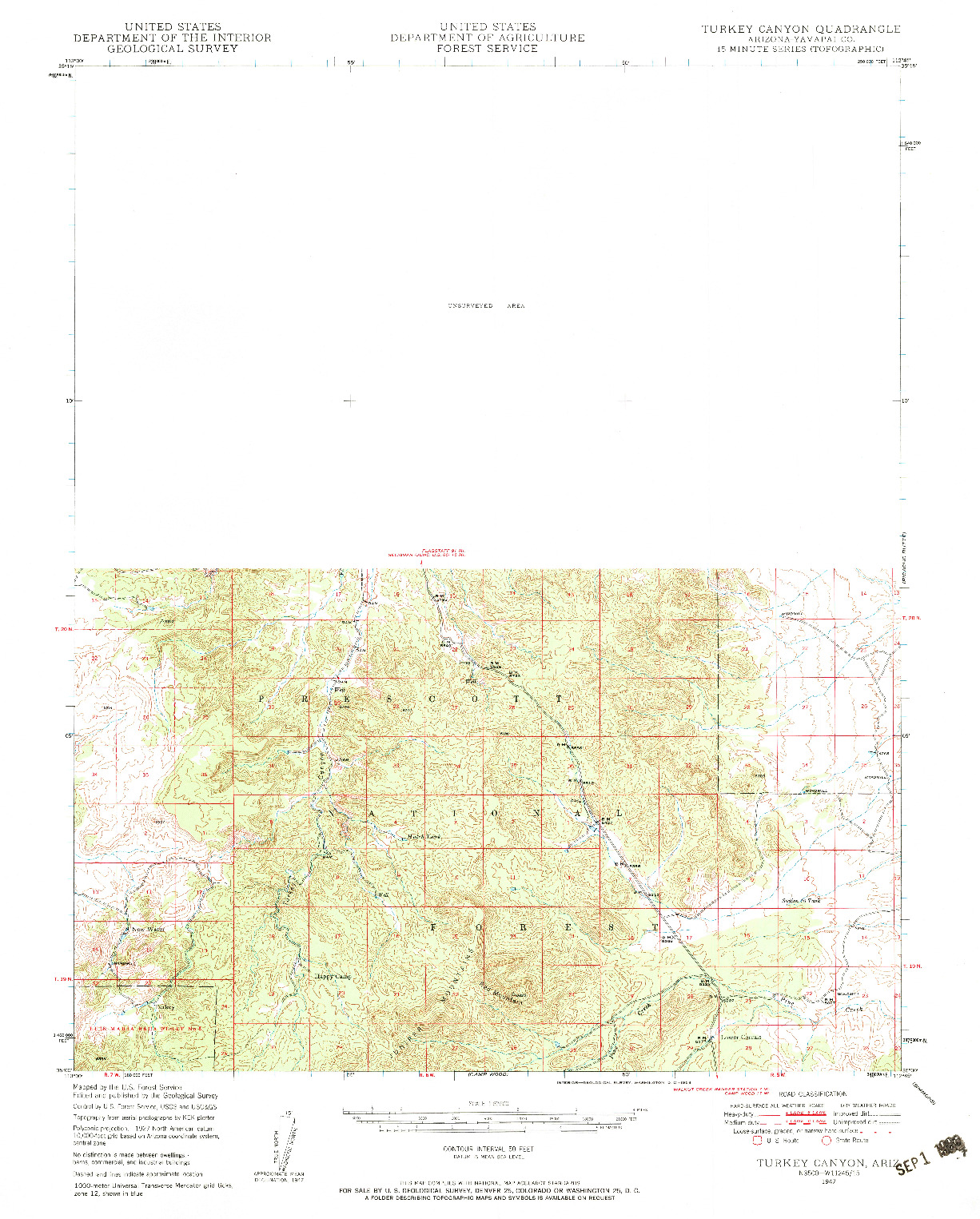 USGS 1:62500-SCALE QUADRANGLE FOR TURKEY CANYON, AZ 1947