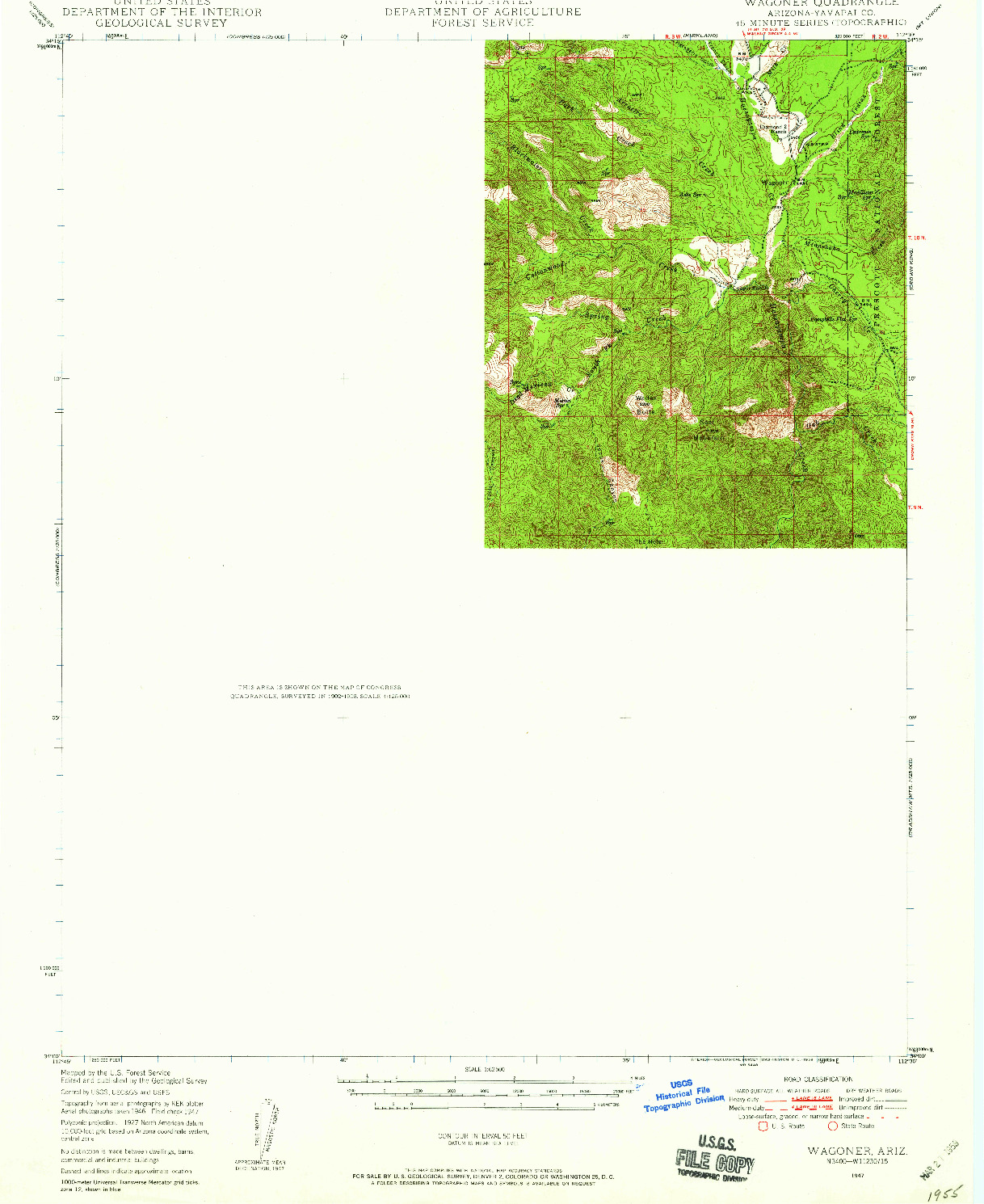 USGS 1:62500-SCALE QUADRANGLE FOR WAGONER, AZ 1947